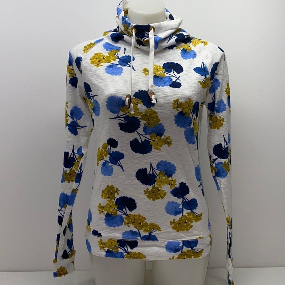 Joules Floral Cowl Neck Hoodie Sweatshirt Women Size 6 M Cotton Pullover